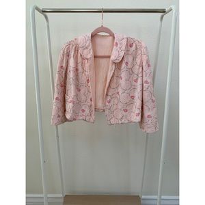 Vintage 1940s Floral Quilted Bed Jacky puff sleeve